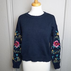 Cloth By Design Navy Blue Embroidered Sleeve Sweater
